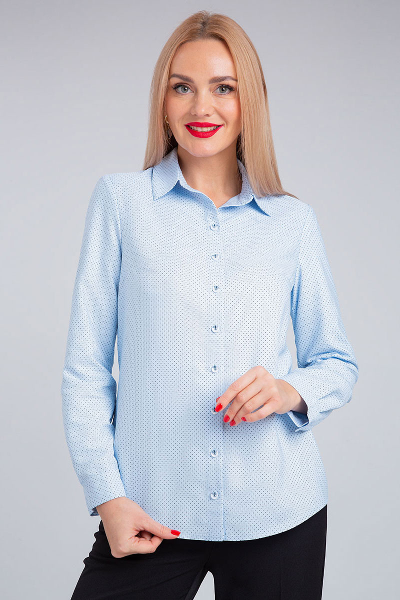 Блузка 421/1 голубой горошек 42-52