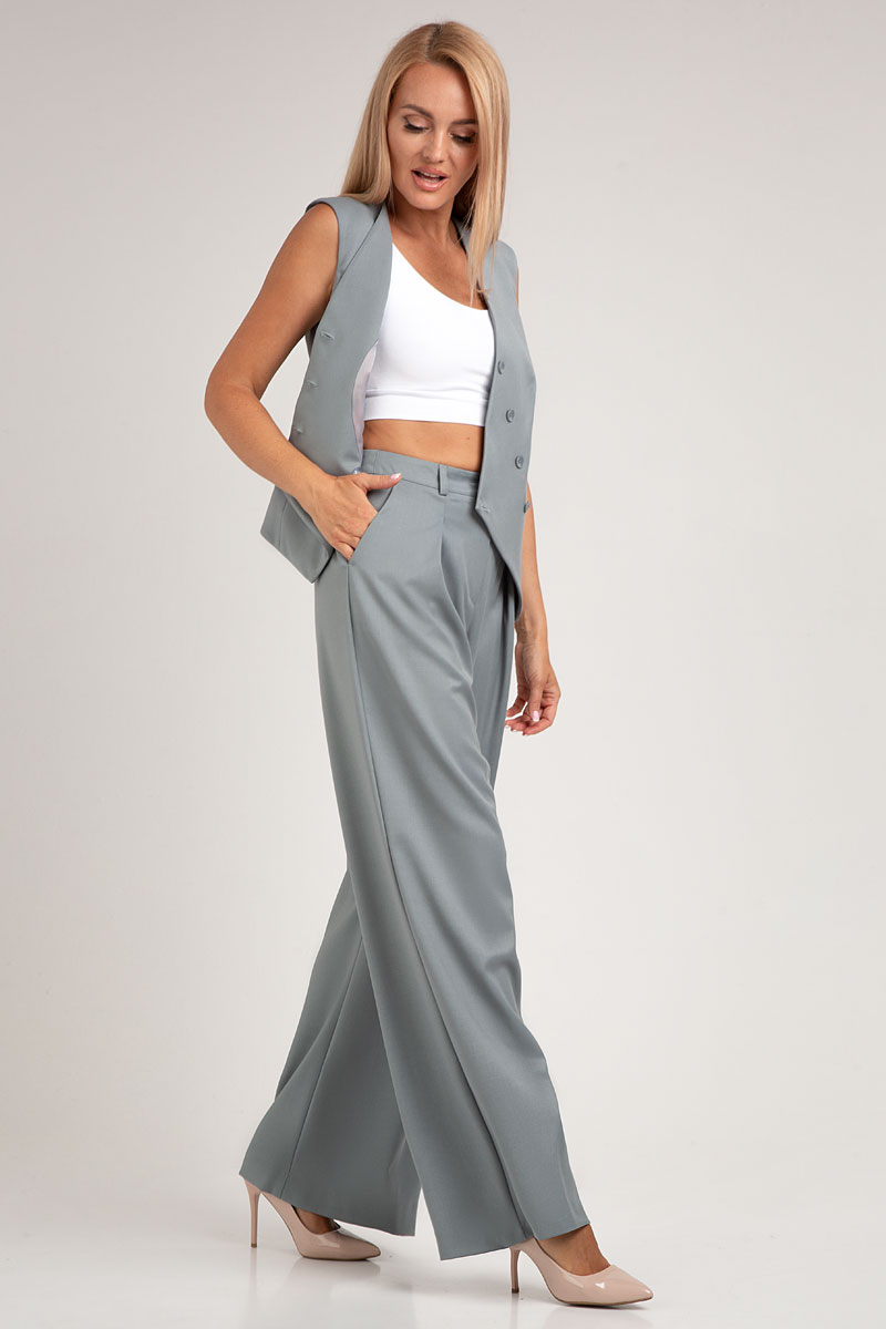 Костюм брючный 20713 серо-зеленый цвет 44-48