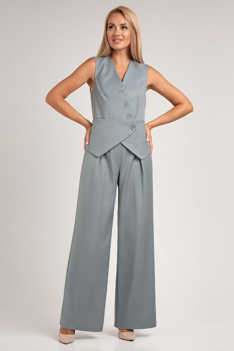 Костюм брючный 20713 серо-зеленый цвет 44-48