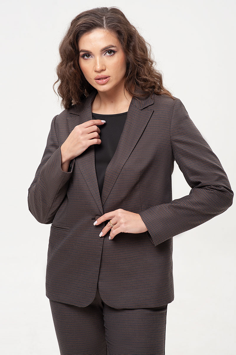 Костюм брючный 10403/1 гусиная лапка коричневая 42-58