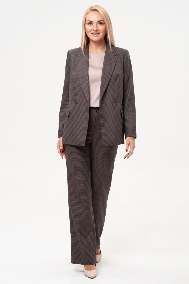 Костюм брючный 10609 гусиная лапка коричневая 42-52