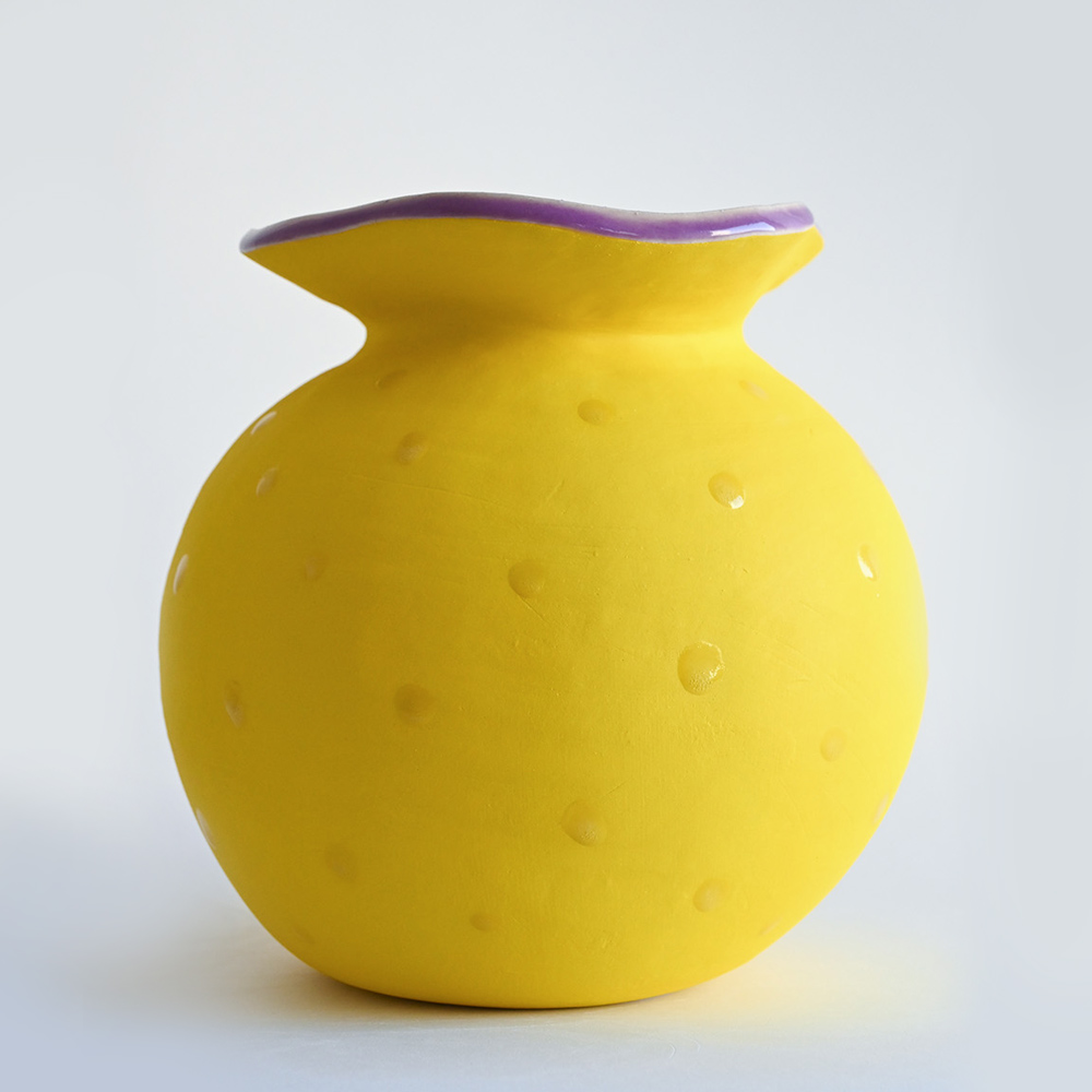 Handmade ceramic vase minimalist yellow Flower shaped Portugal
