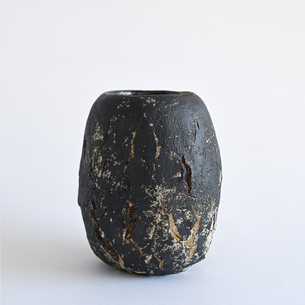 Black and beige texture handmade ceramic vase rustic style