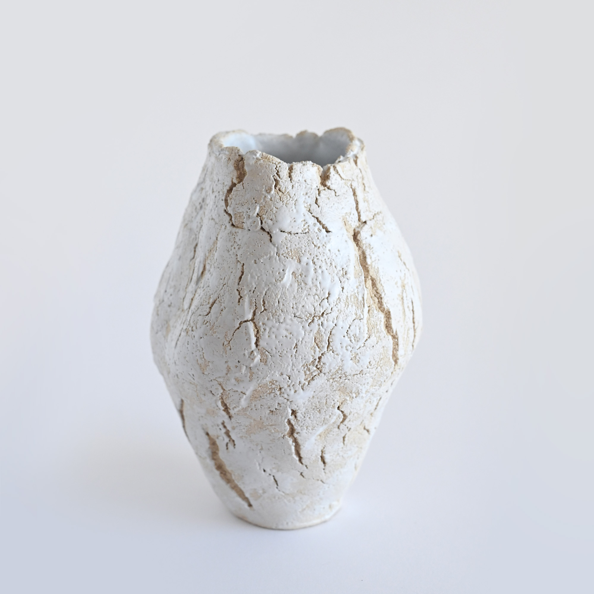 White and beige handmade ceramic vase rustic/boho style with a unique texture