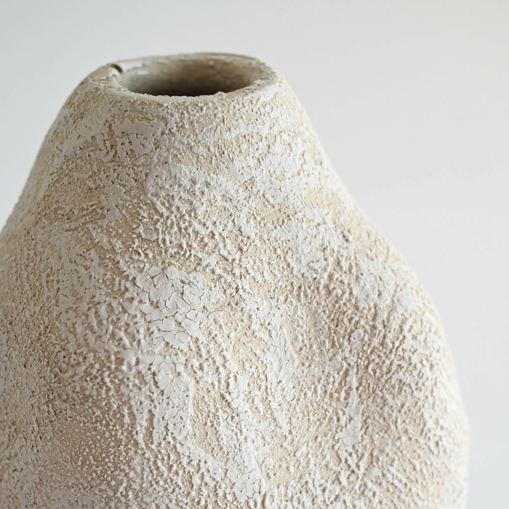 White and beige handmade ceramic vase rustic/boho style with a unique texture details