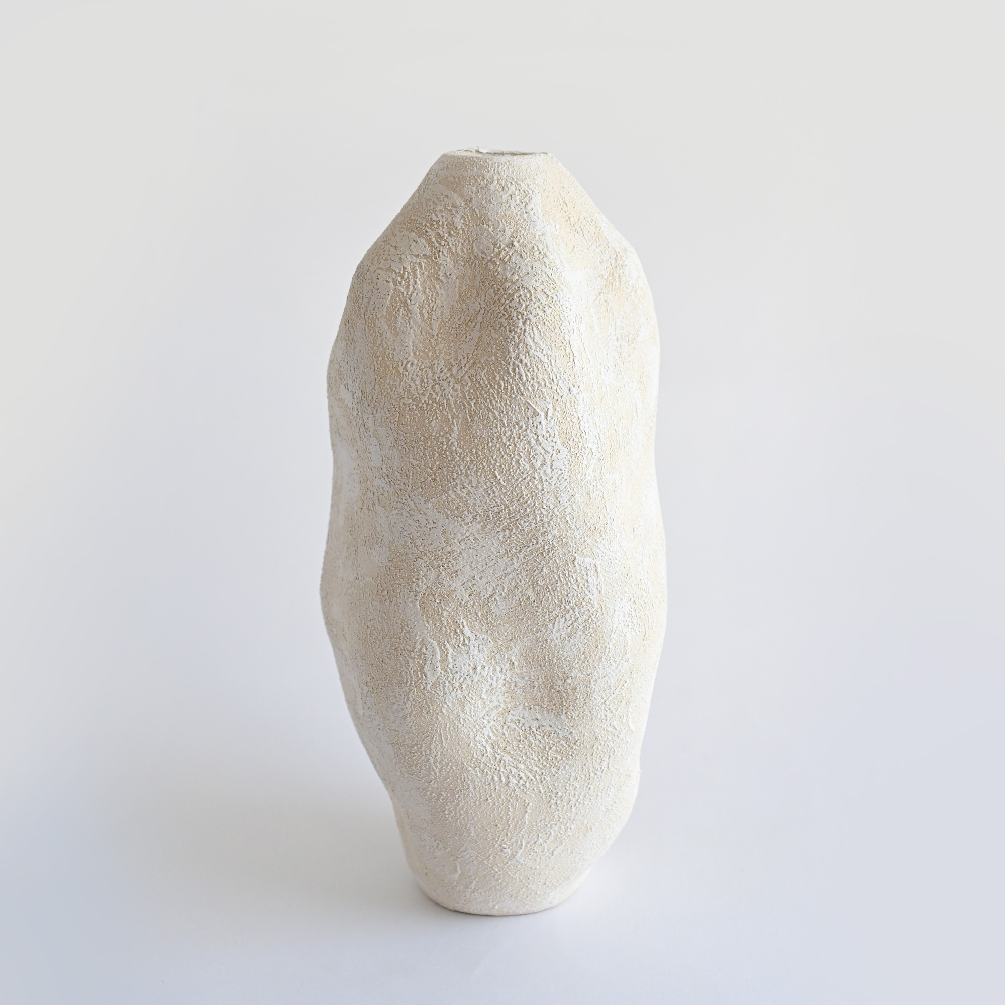 White and beige handmade ceramic vase rustic/boho style with a unique texture