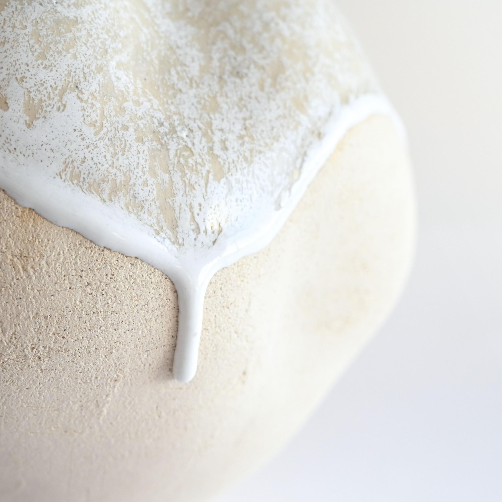 White and beige handmade ceramic vase rustic/boho style with a unique texture details