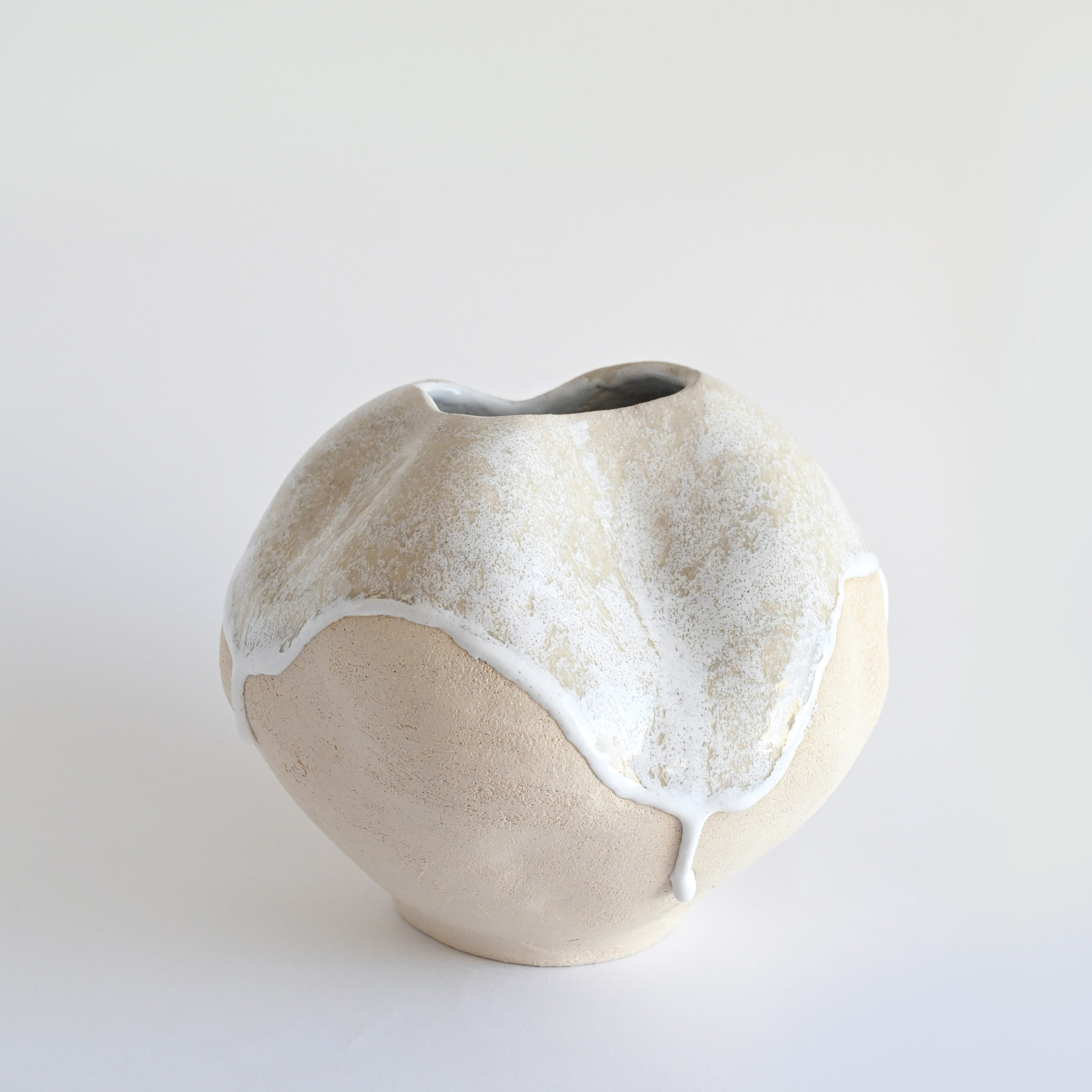 White and beige handmade ceramic vase rustic/boho style with a unique texture