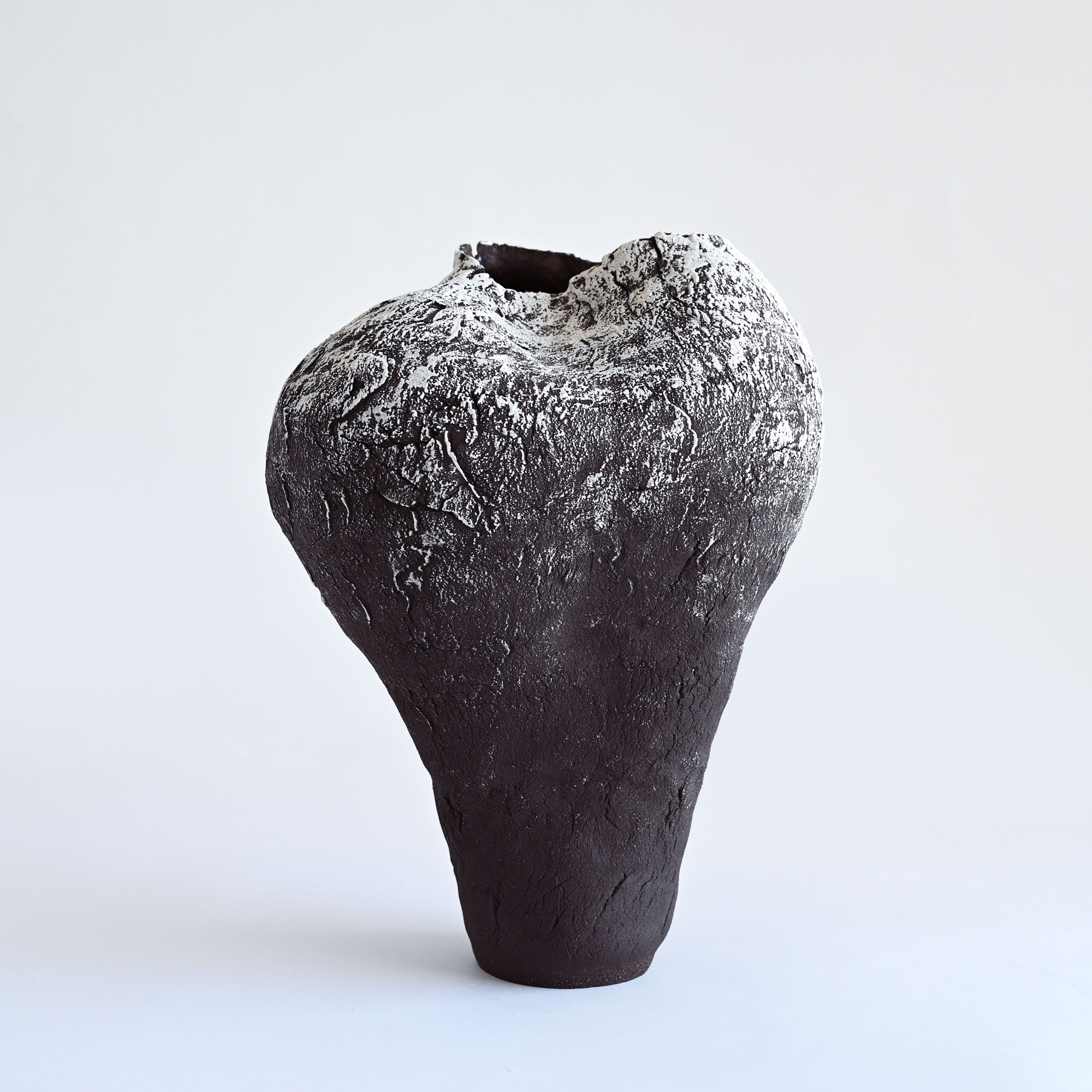 Dark brown and white ceramic vase rustic/boho style with a unique texture