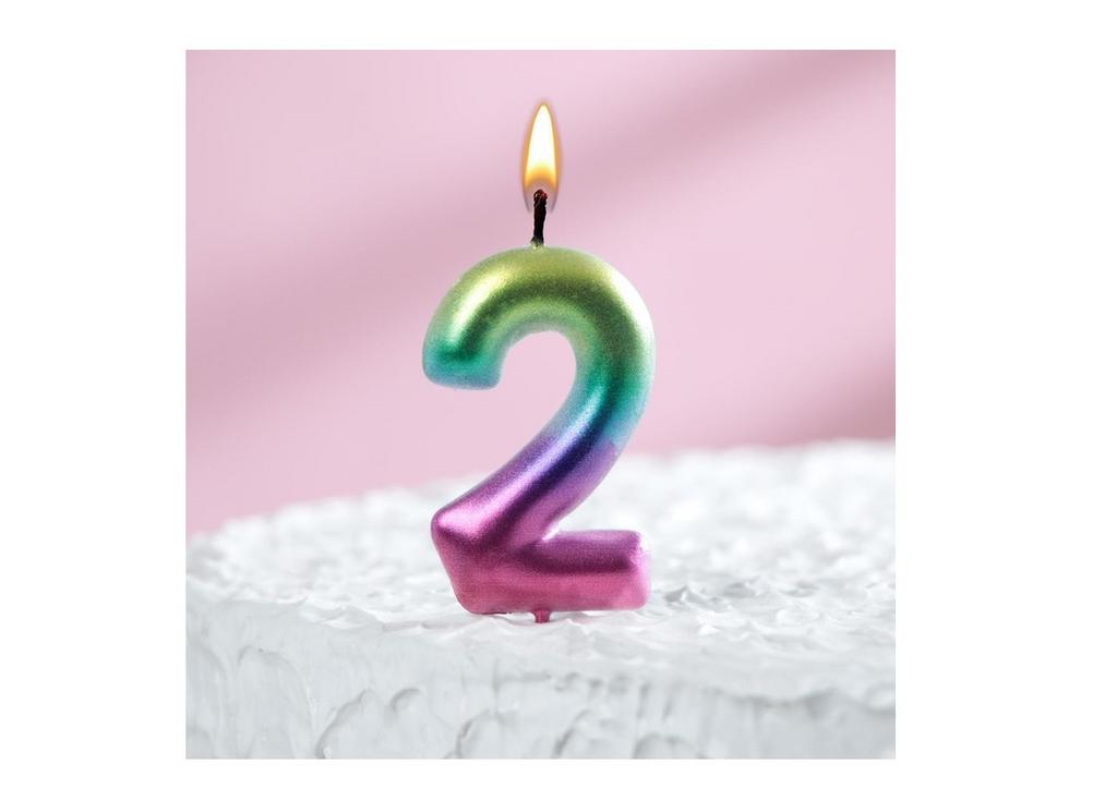 Свеча для торта "Акварель" цифра 2, 6 см