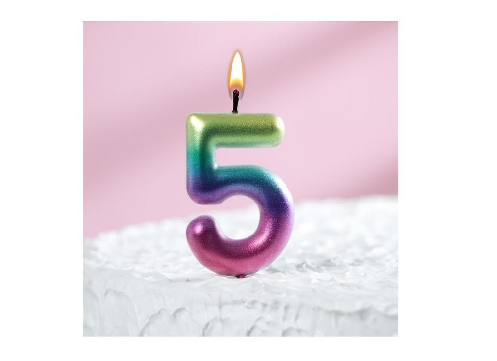 Свеча для торта "Акварель" цифра 5, 6 см