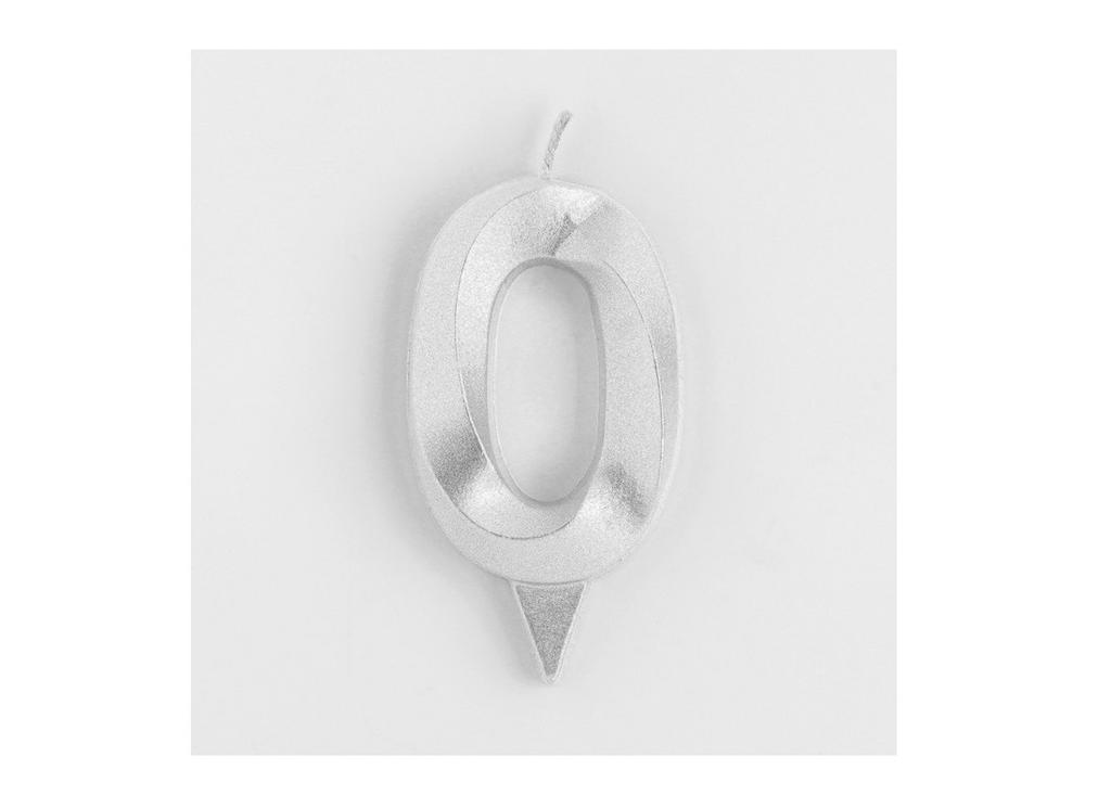 Свеча для торта "Грань"  серебряный металлик, цифра 0,  7,8 см