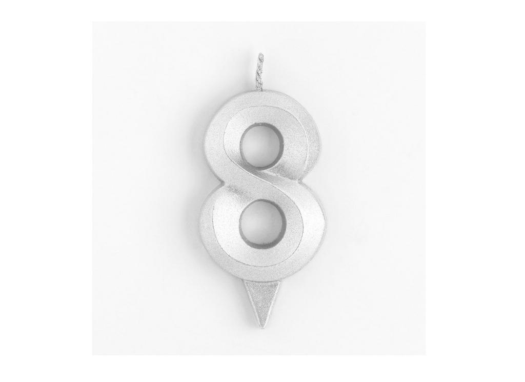 Свеча для торта "Грань" серебряный металлик, цифра 8, 7,8 см