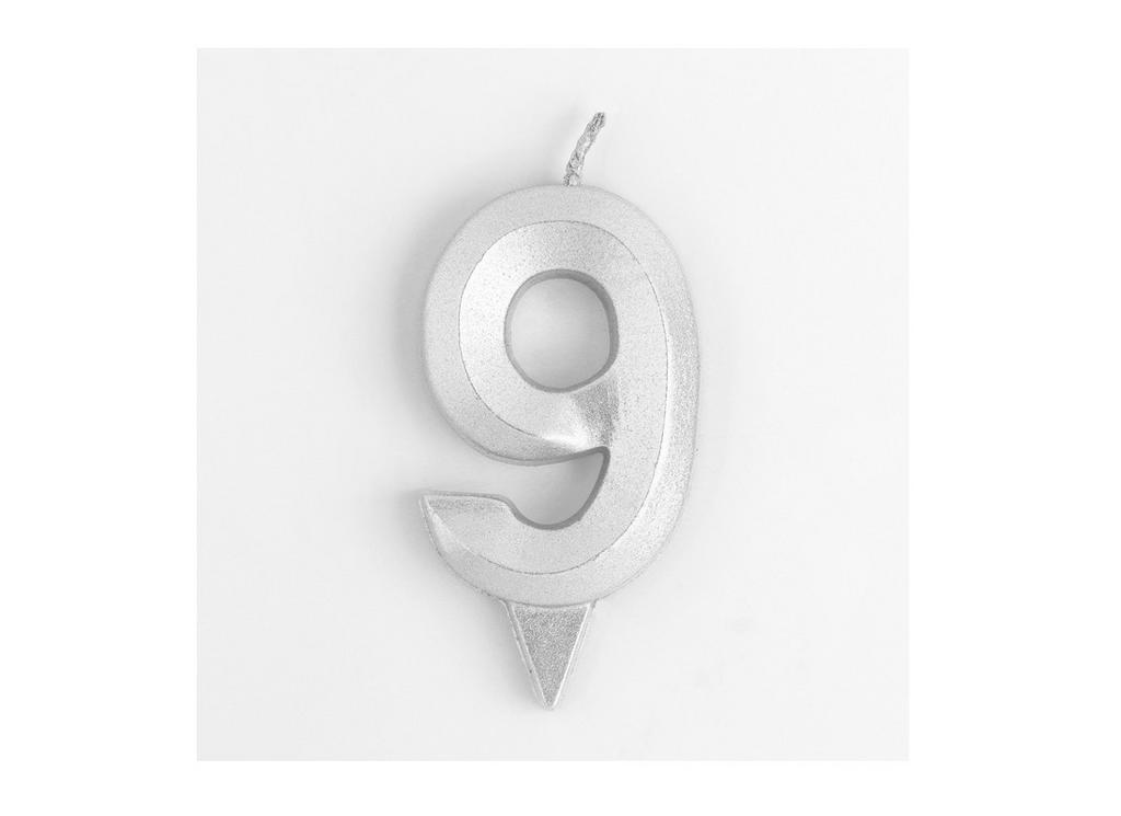 Свеча для торта "Грань" серебряный металлик, цифра 9, 7,8 см