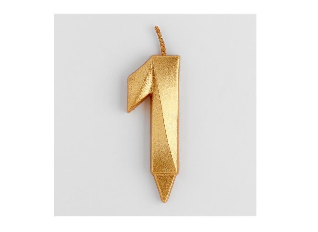 Свеча для торта "Грань" золотой металлик, цифра 1, 7,8 см