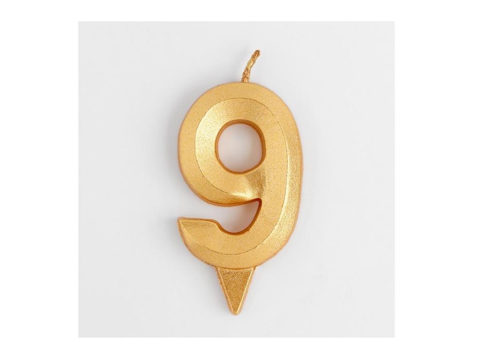 Свеча для торта "Грань" золотой металлик, цифра 9, 7,8 см