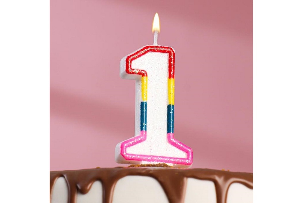Свеча для торта Блестящий ободок цифра 1, 7 см