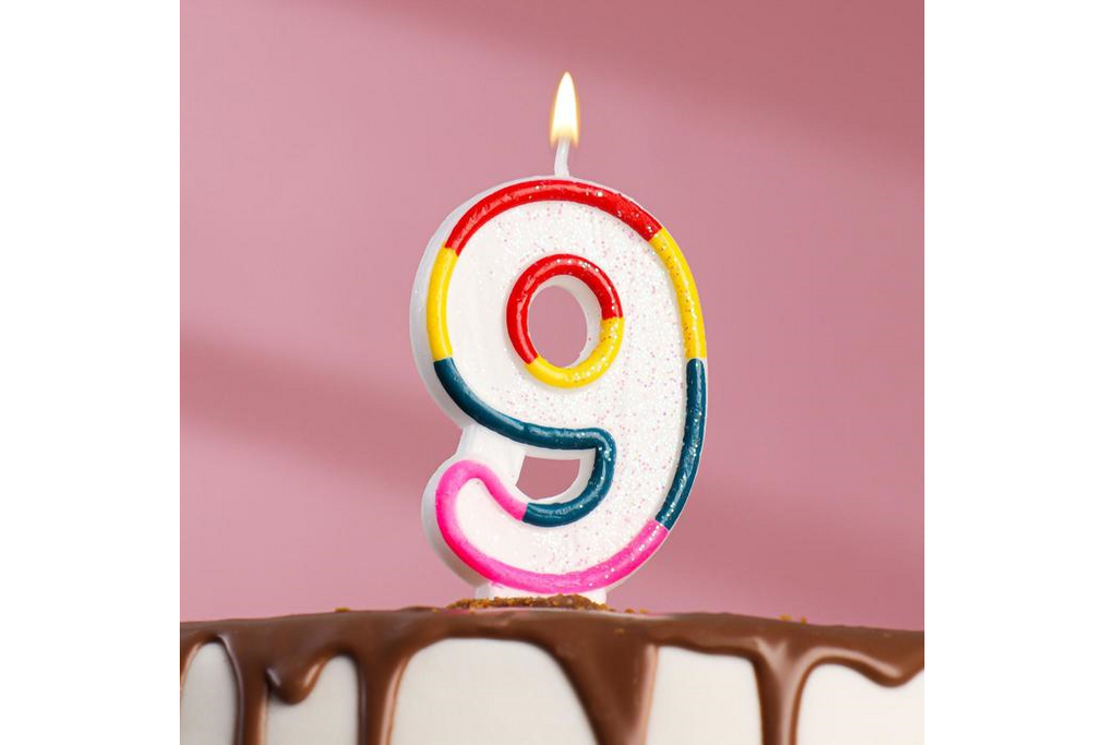 Свеча для торта Блестящий ободок цифра 9, 7 см