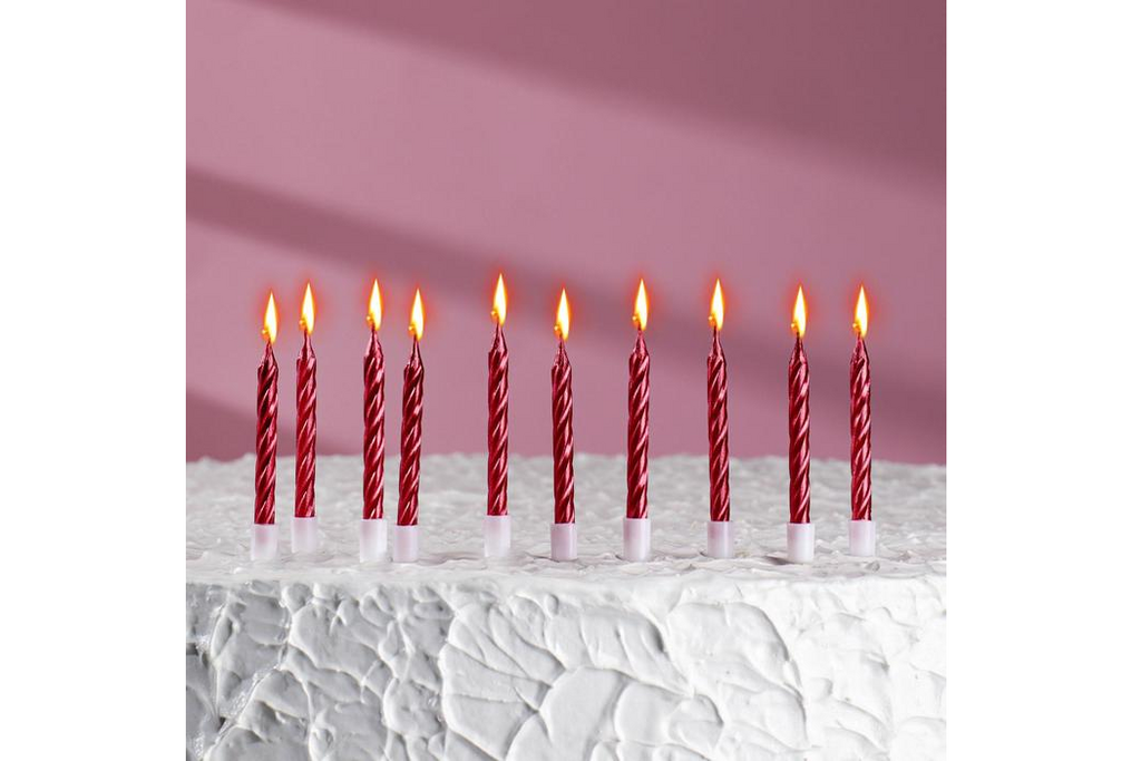 Свечи для торта Спираль красный металлик, 10 шт, 7 см