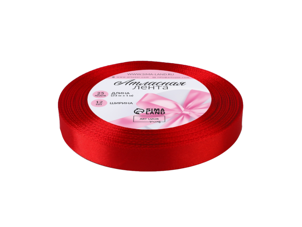 Лента атласная красная 12 мм*23 м. (арт. 3019722)