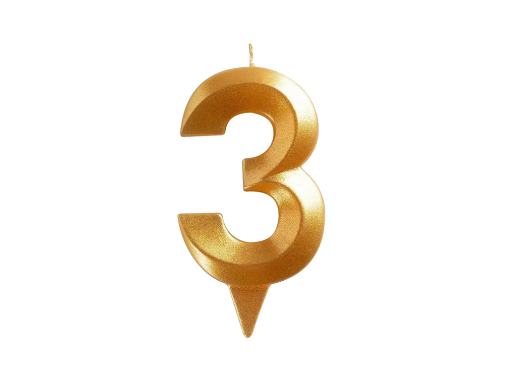 Свеча для торта "Грань" золотой металлик, цифра 3, 7,8 см