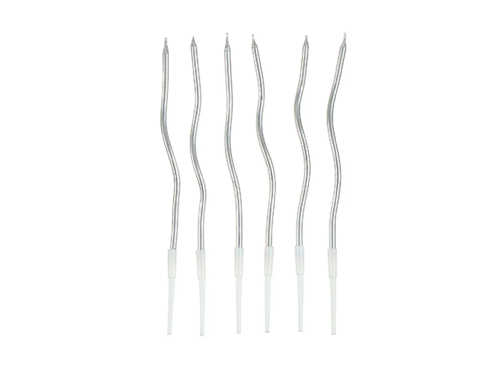 Свечи Серпантин, серебро, 11 см, 6 шт.