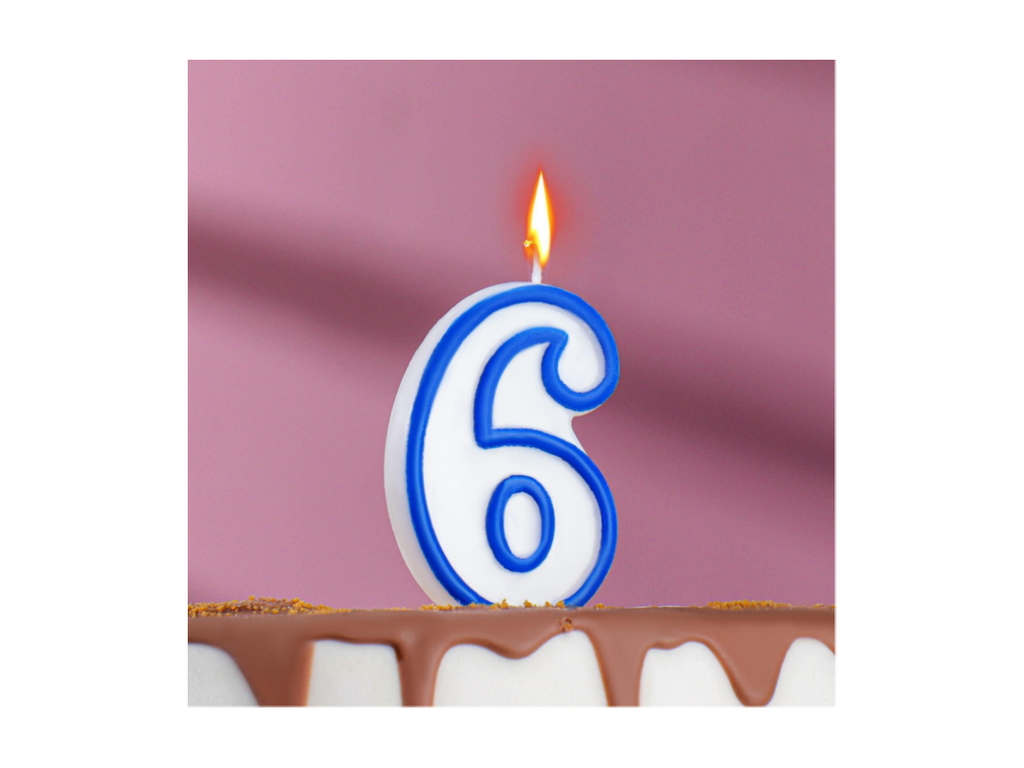 Свеча Цветной ободок цифра "6", 7 см