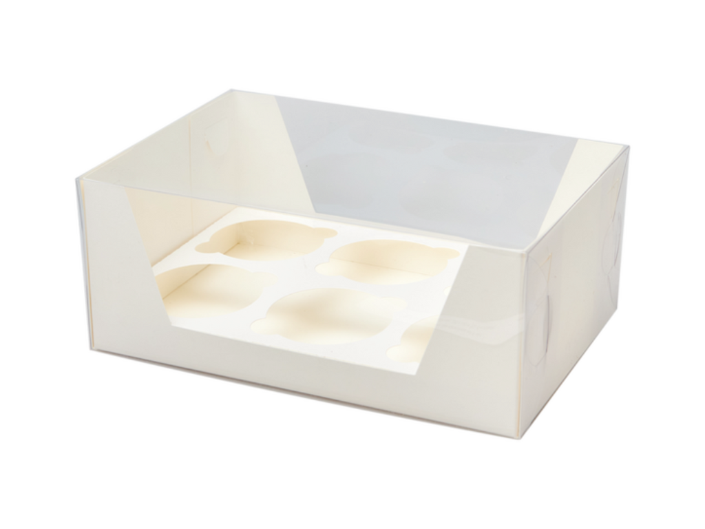 Короб под капкейки белый с прозрачной крышкой на 6 шт 23,5*16*9,5 см