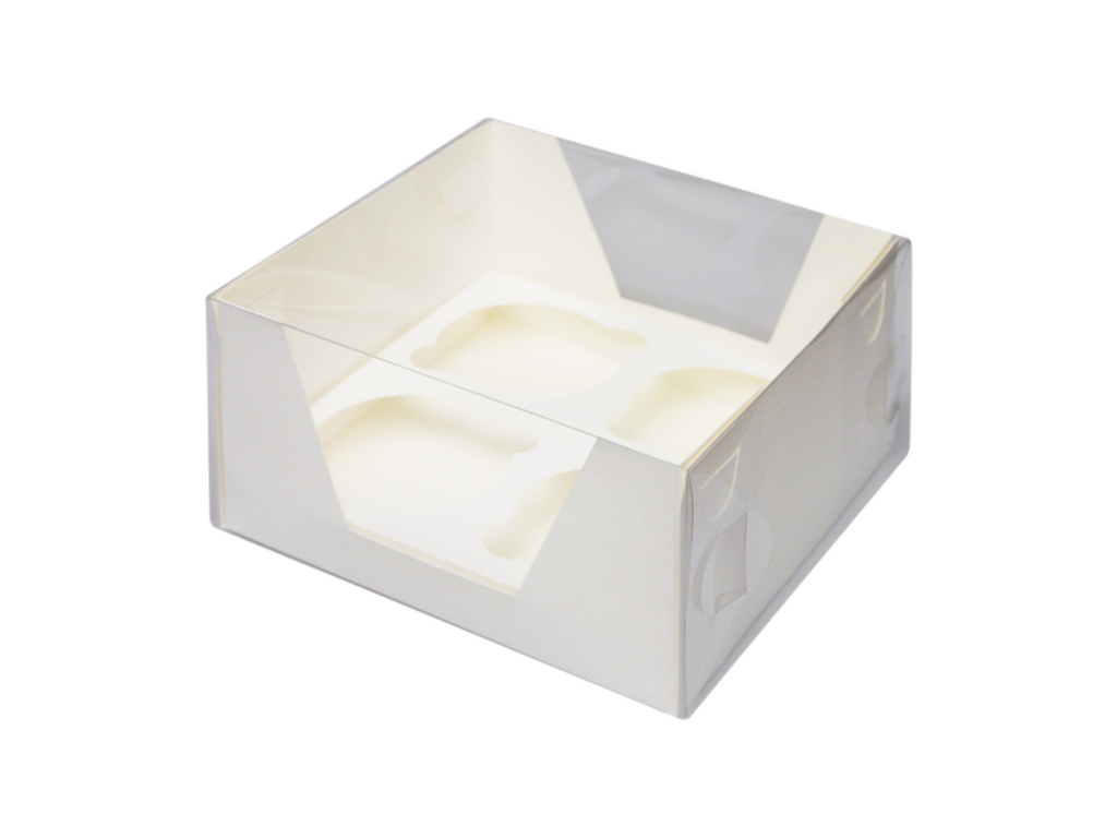 Короб под капкейки белый с прозрачной крышкой на 4 шт 16*16*9,5 см