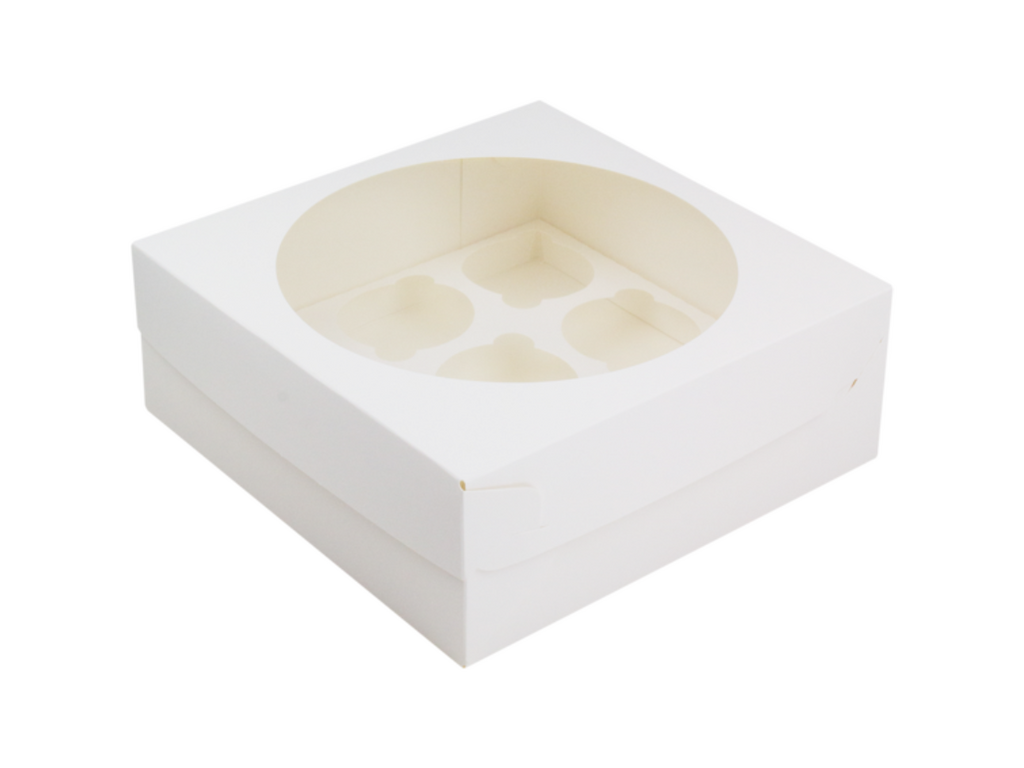 Короб под капкейки  белый с окном на 9 шт 23,5*23,5*9 см (б)