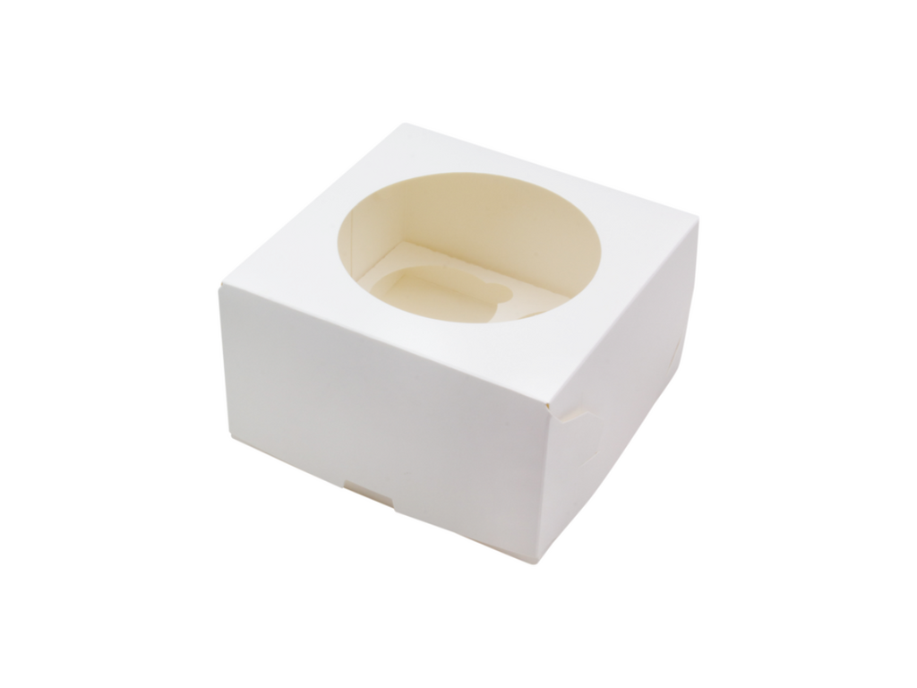 Короб под капкейки  белый с окном на 4 шт 16*16*9 см (б)