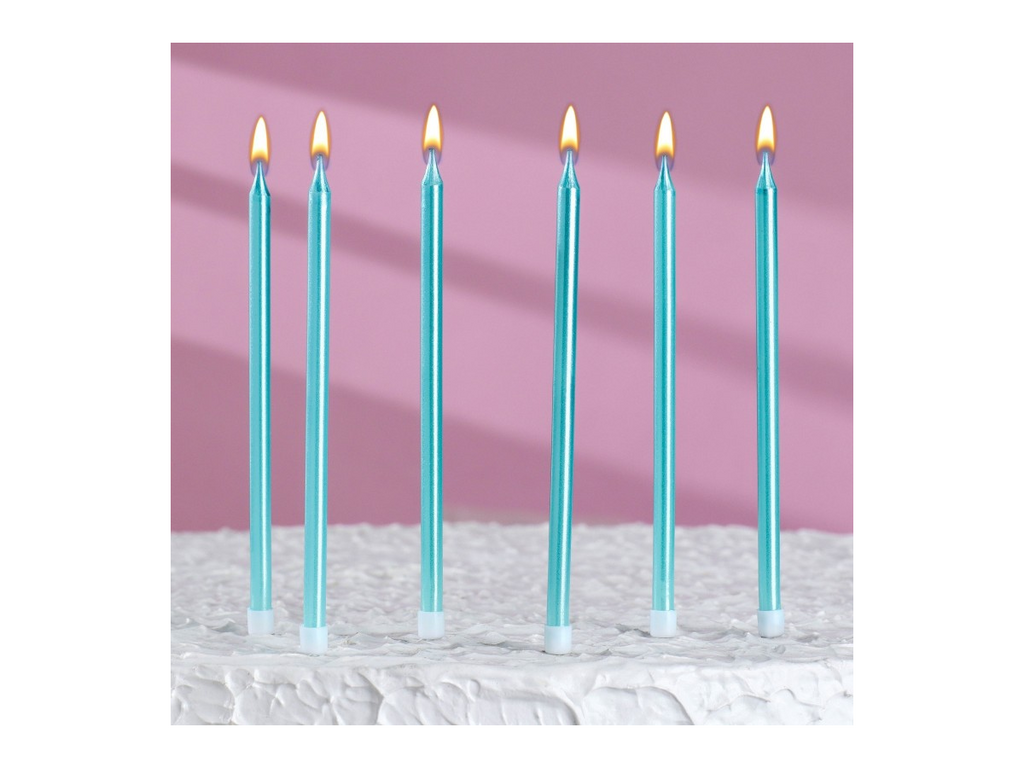 Свечи для торта Ройс голубой металлик, 6 шт 13 см