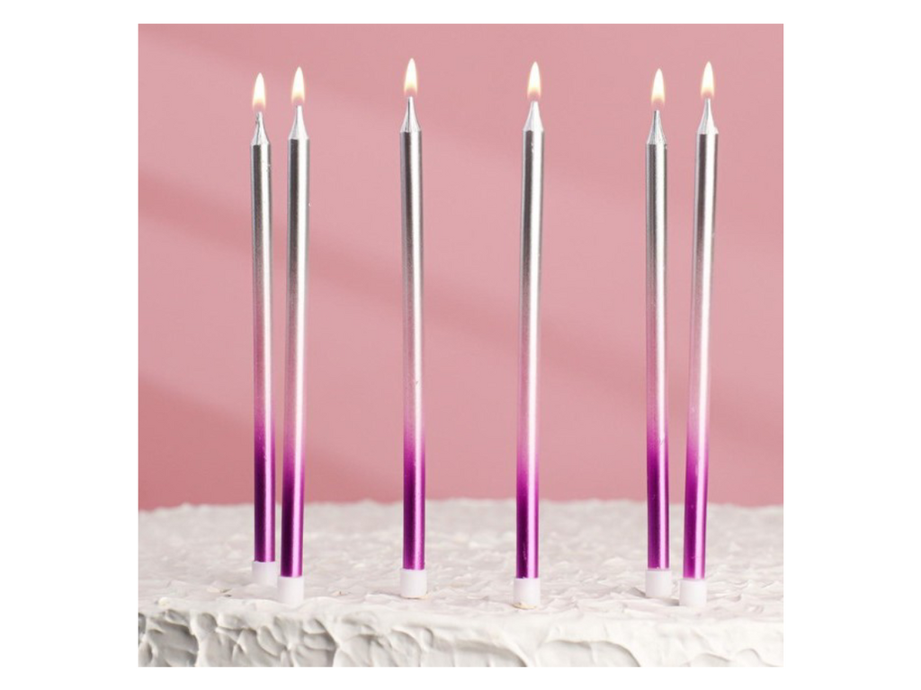 Свечи для торта Ройс градиент фиолетовый серебро металлик, 6 шт 13 см