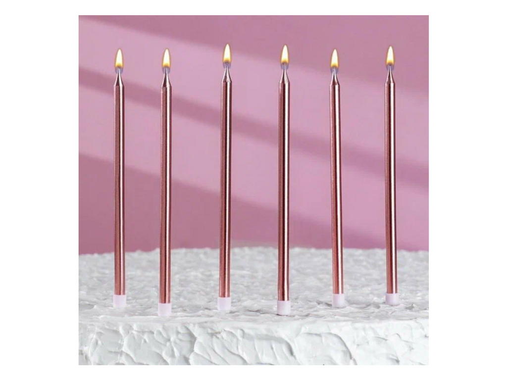 Свечи для торта Ройс розовый металлик, 6 шт, 13 см