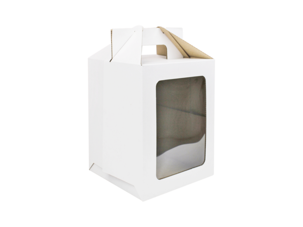 Короб для торта с ручками и окном 16*16*20 см