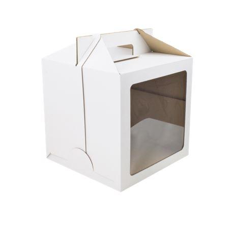 Короб под торт с ручками 30*30*25 см с окном (б)