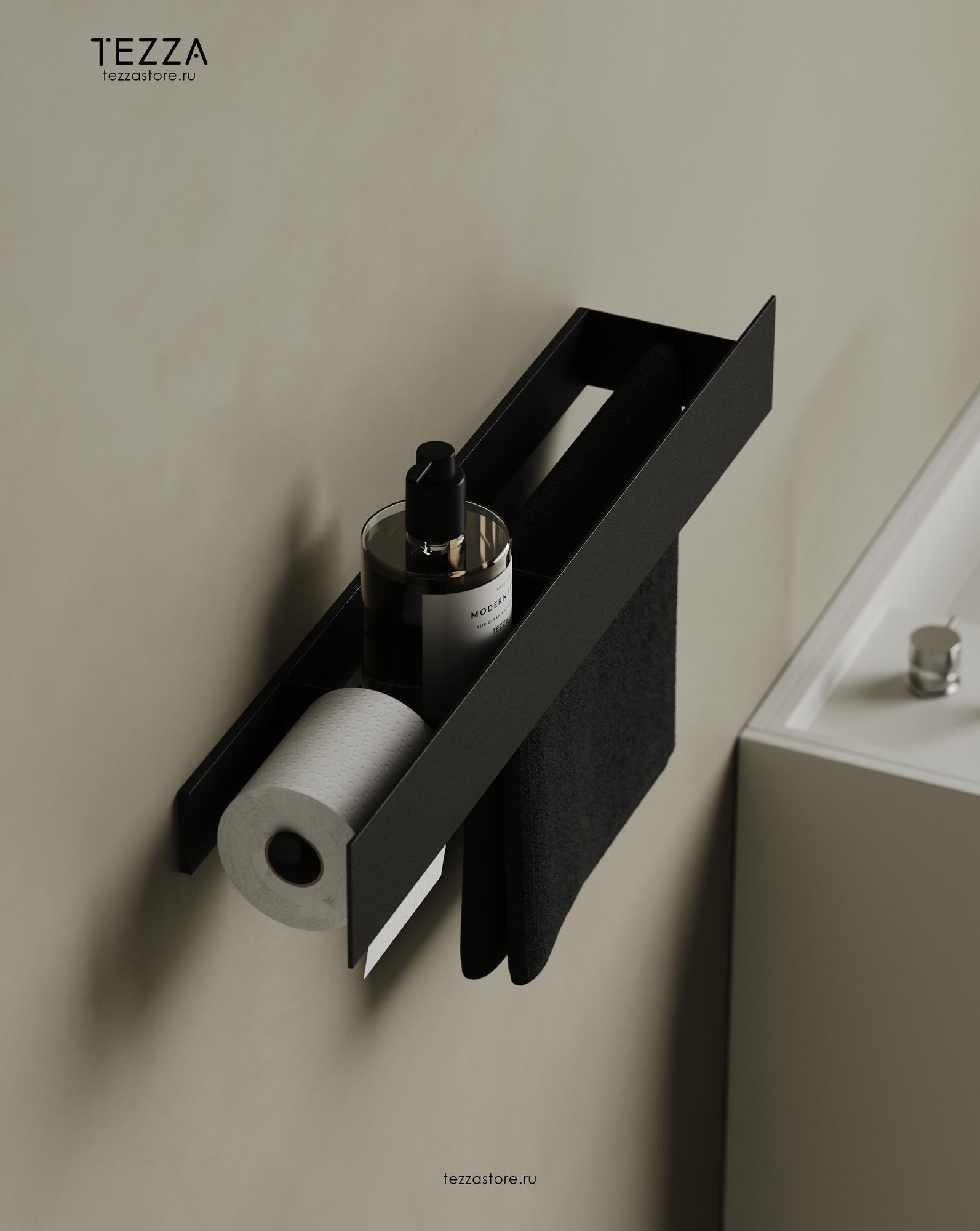 Полка для хранения с бумагодержателем и штангой для полотенца Тезза Трэ