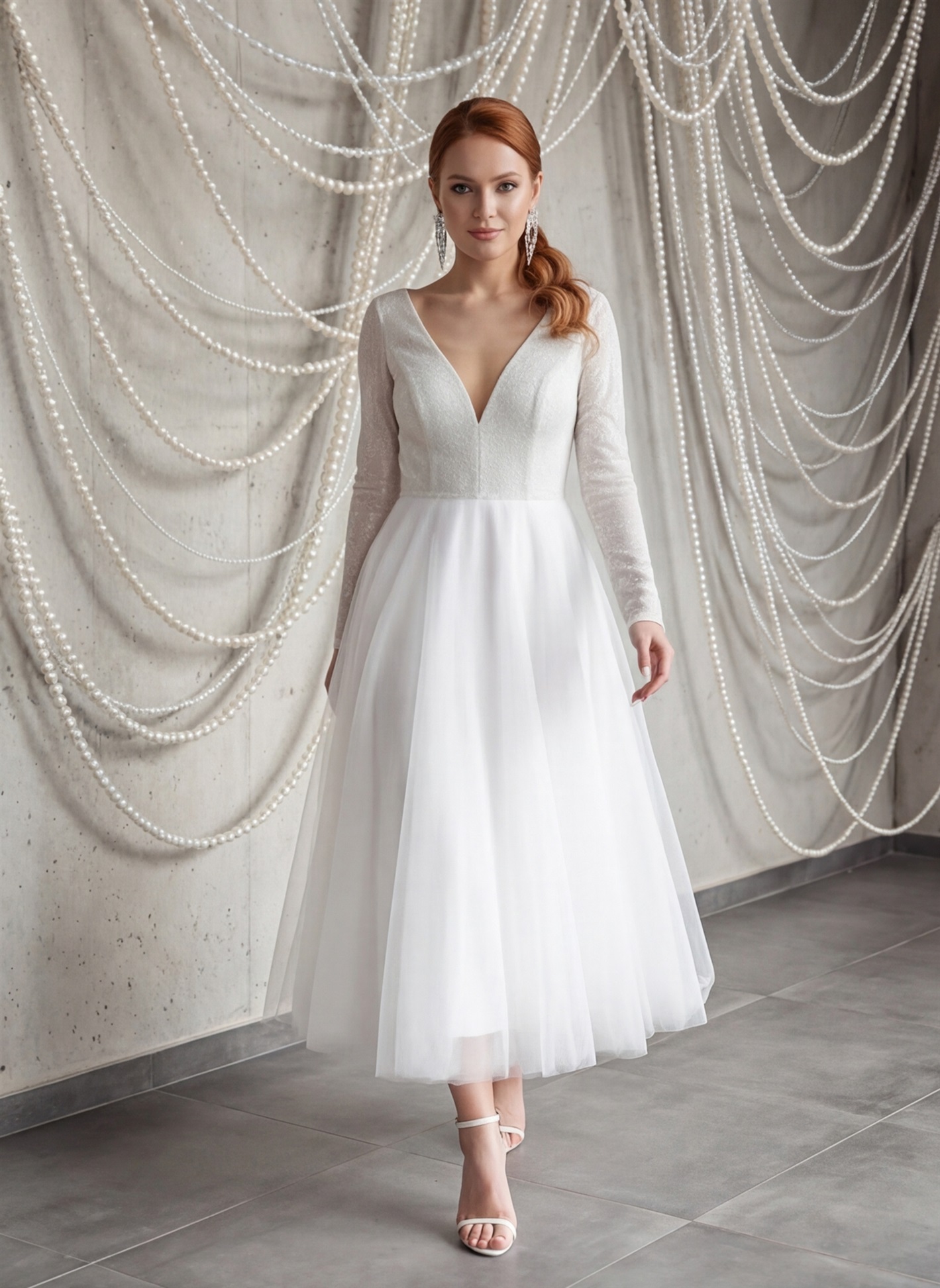 Свадебное платье Стар миди фатин