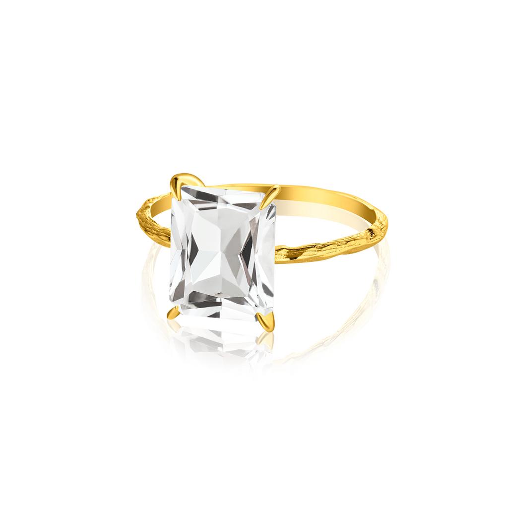 Кольцо Crystal Classic с горным хрусталем (желтое золото)