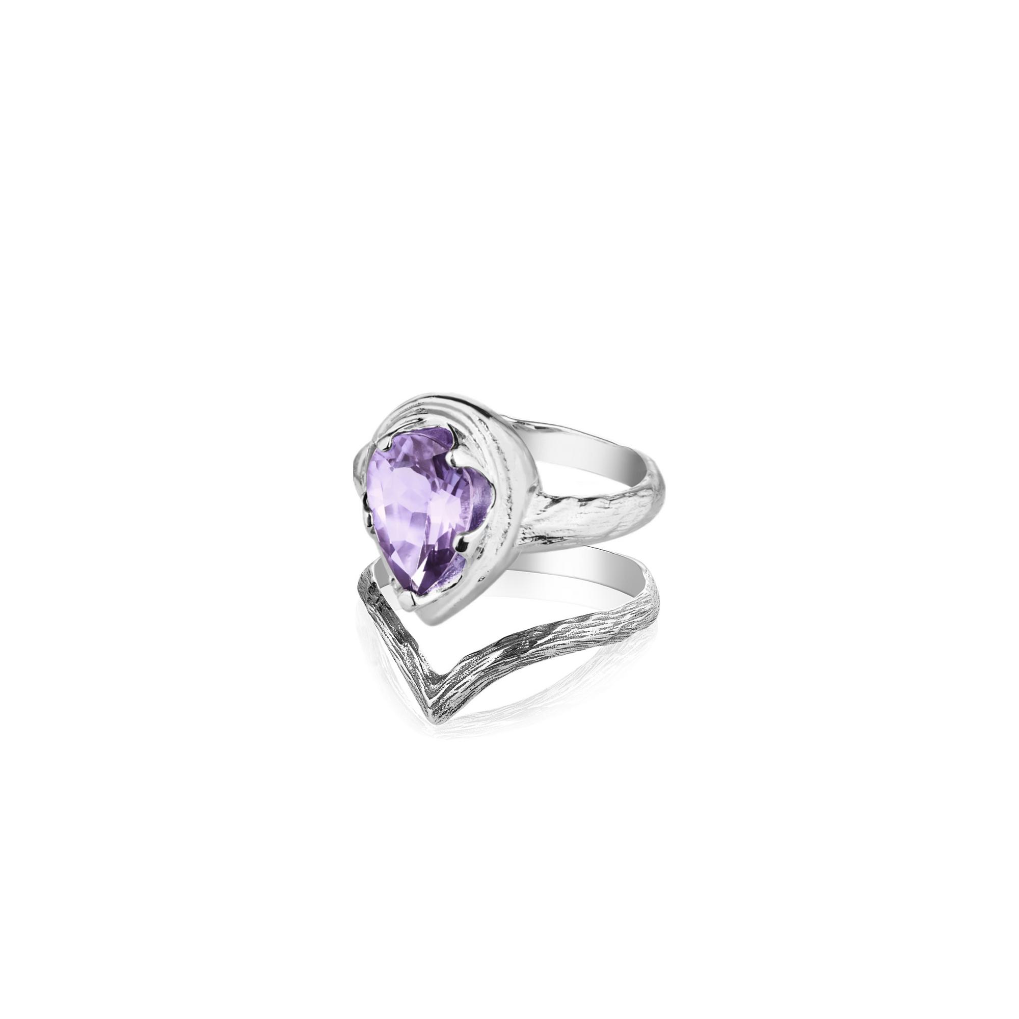 Комплект из кольца Crystal Drop с аметистом и фактурного V
