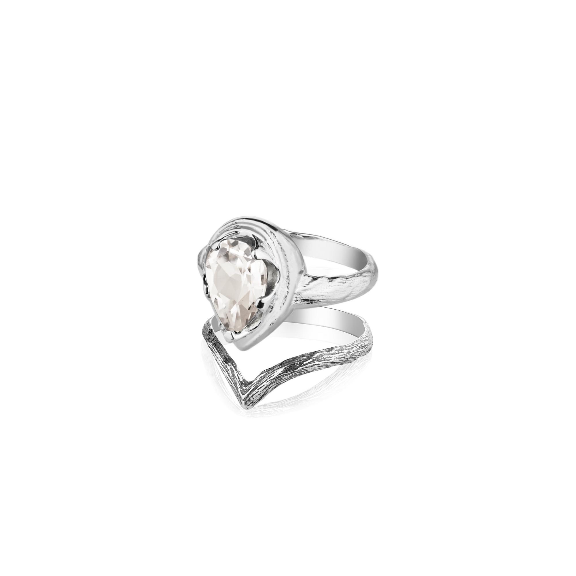 Комплект из кольца Crystal Drop с горным хрусталем и фактурного V