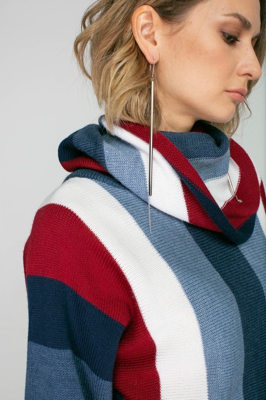 Свитер в полоску с горлом, цвет синий/бордо