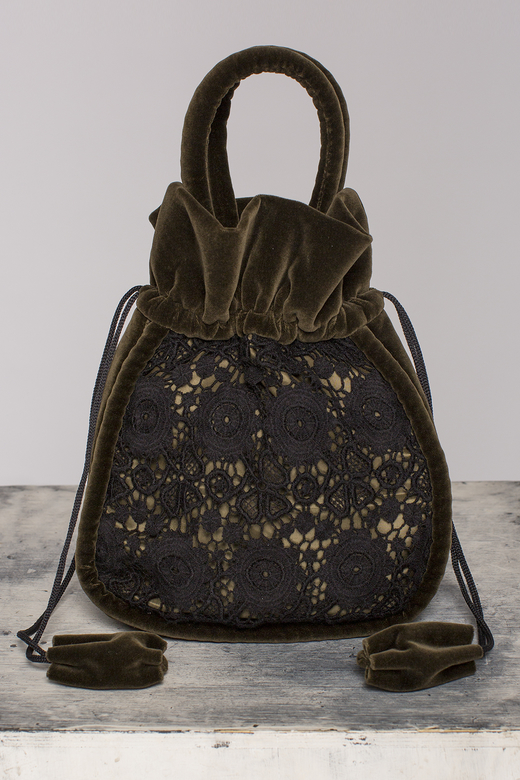 Сумка бархатная с кружевом, цвет хаки