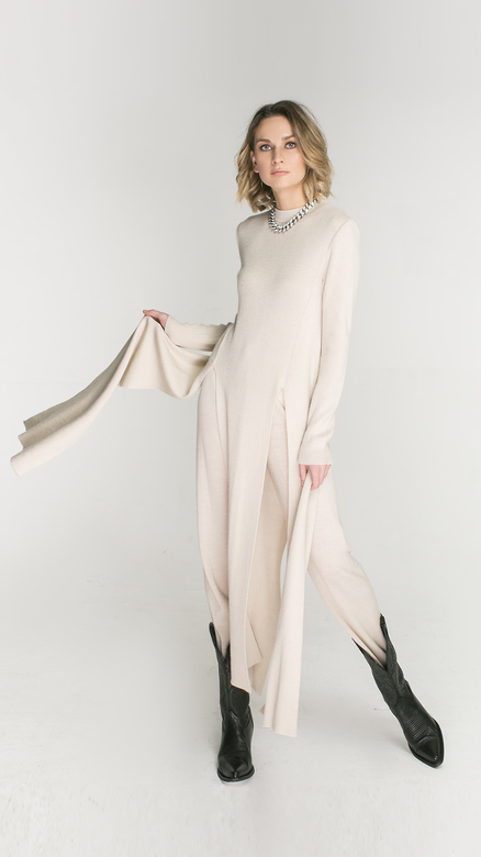 Костюм: Платье-туника и Шаровары, цвет жемчуг