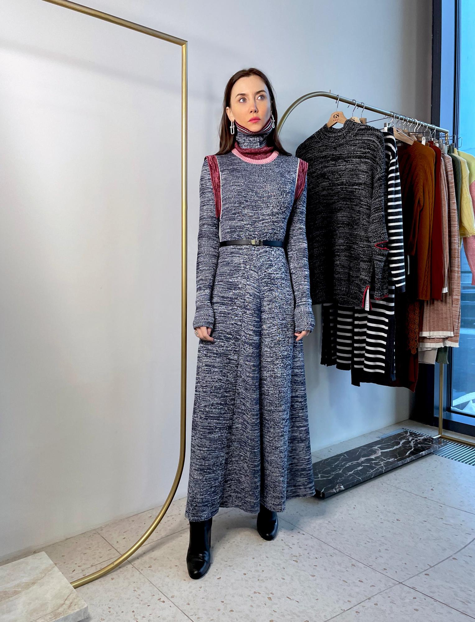 Платье макси с горловиной, цвет меланж