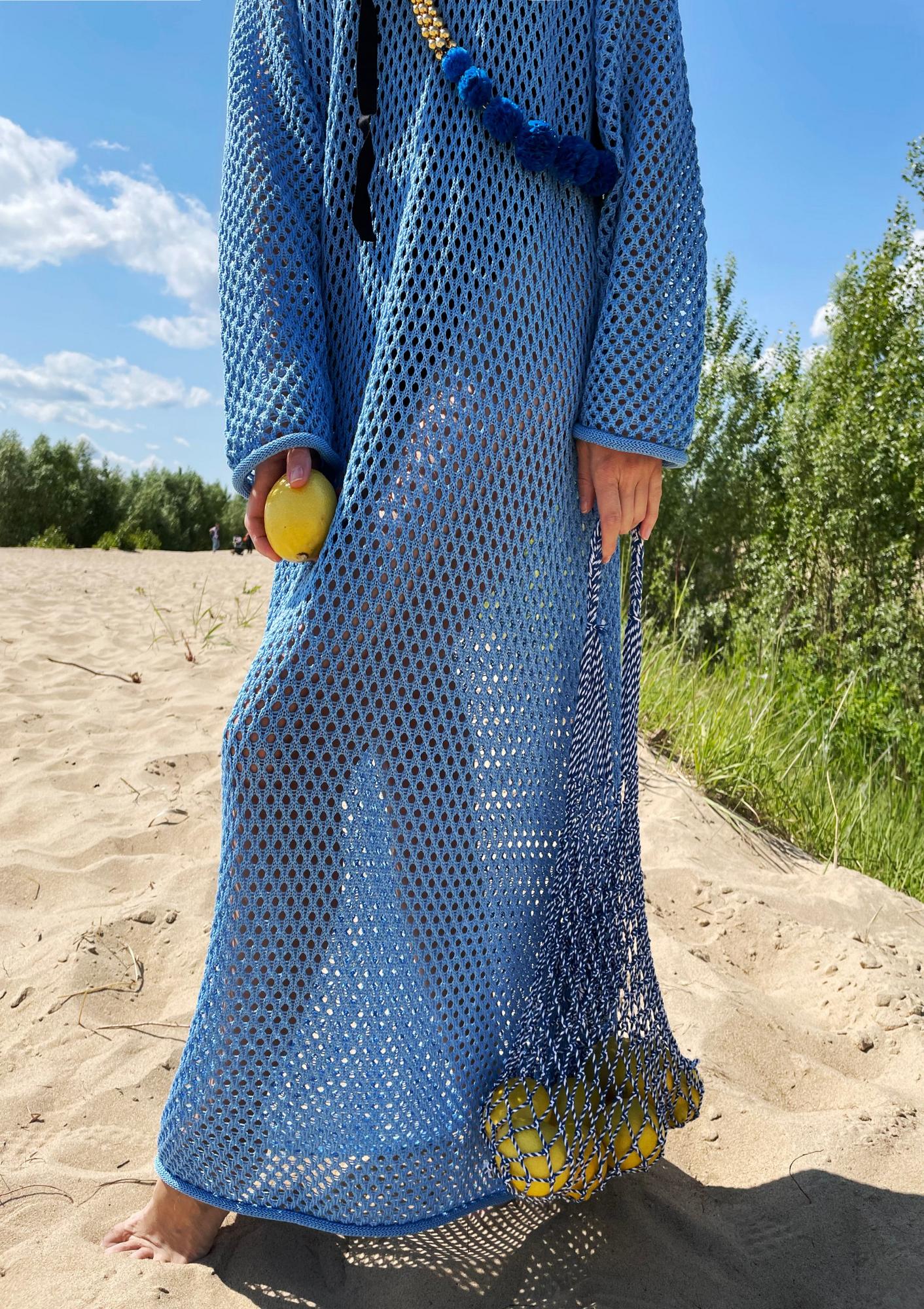 Платье "сетка",  цвет голубой, хлопок