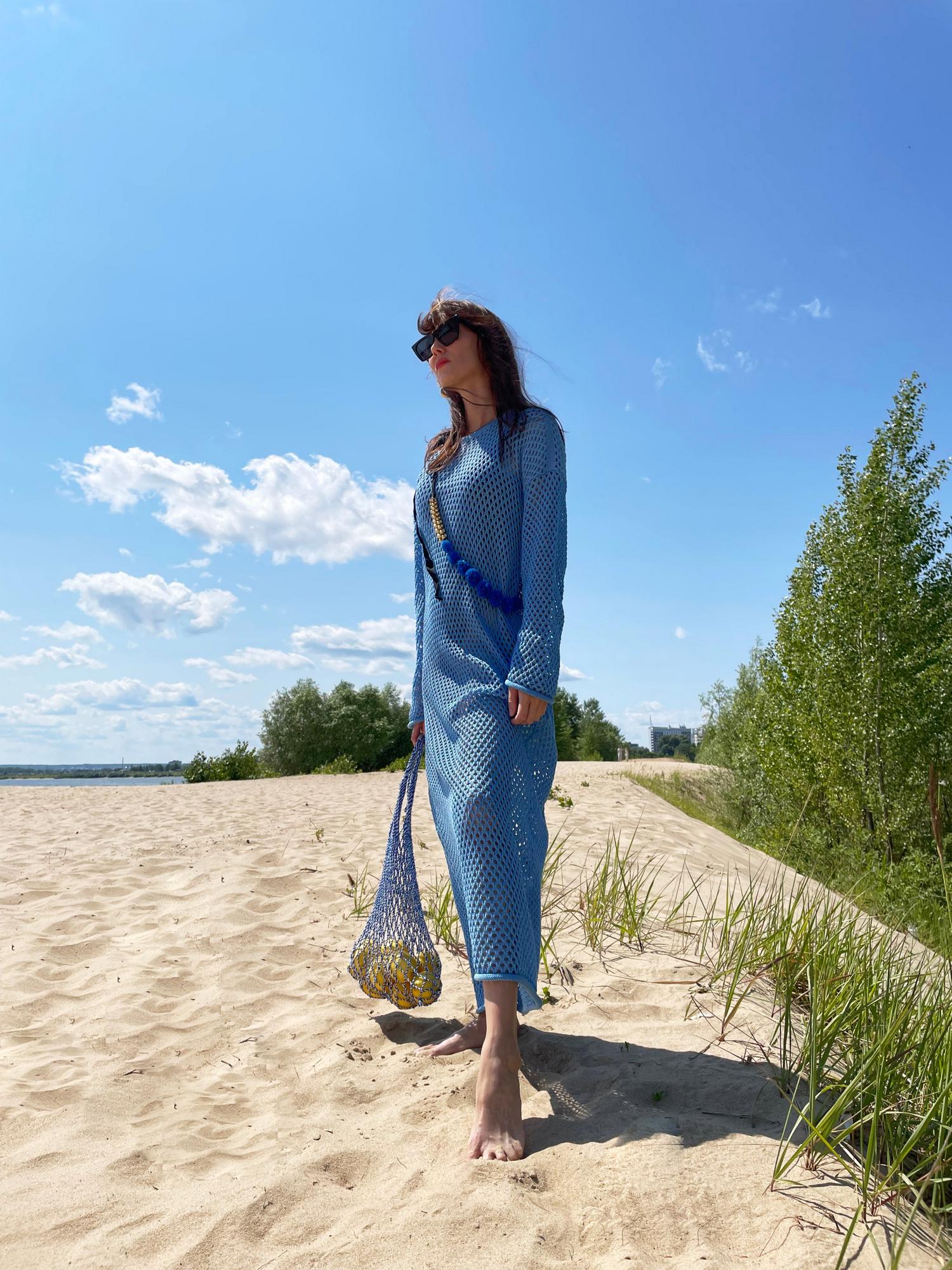 Платье "сетка",  цвет голубой, хлопок