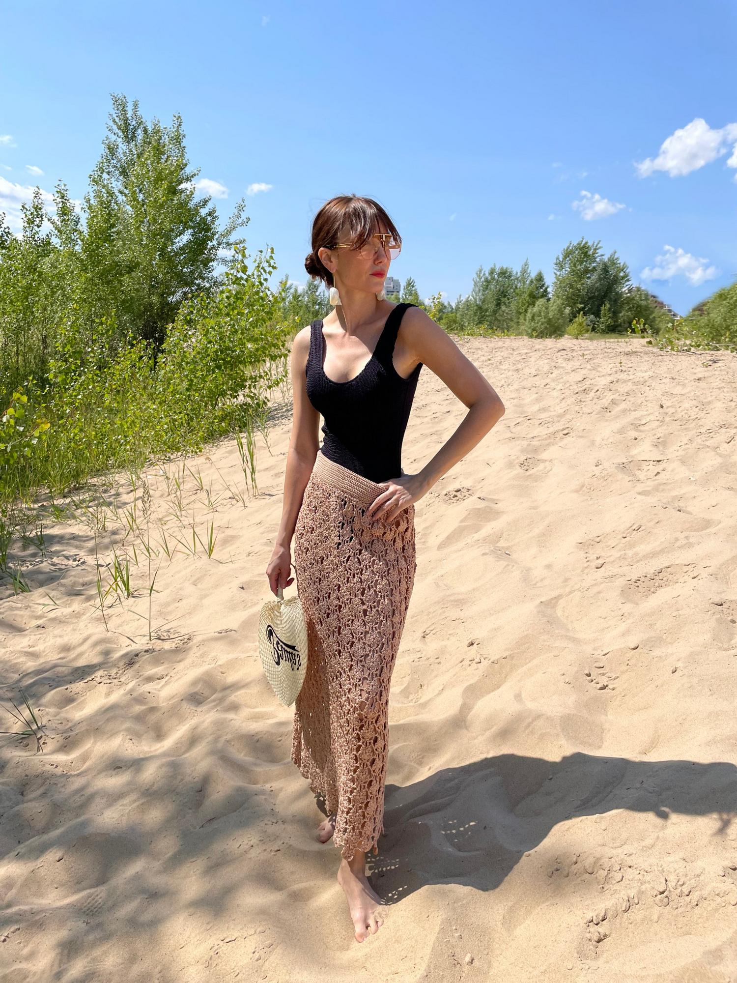 Юбка "кроше"/ ручная работа/ цвет бежевый