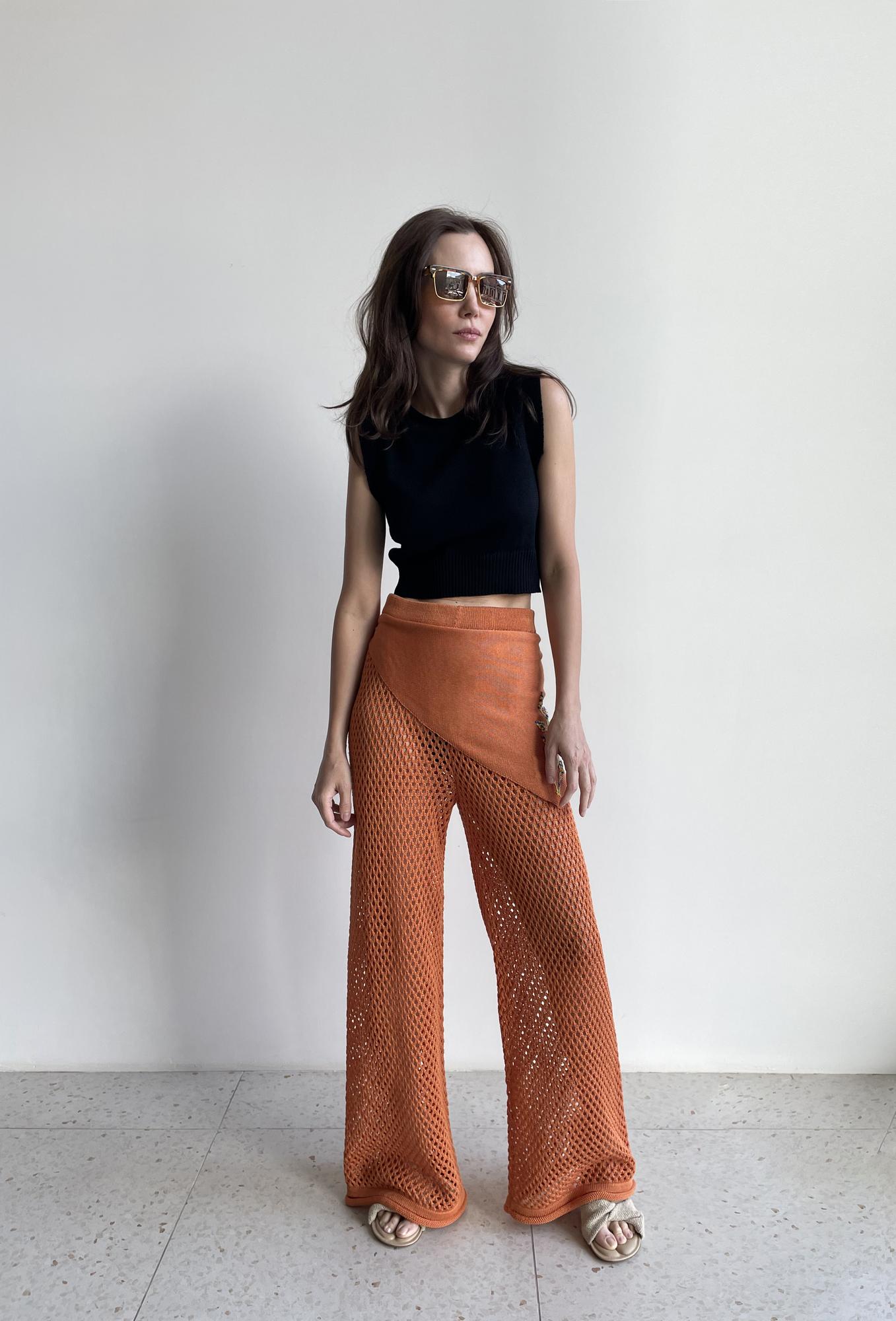 Брюки "сетка", цвет оранж