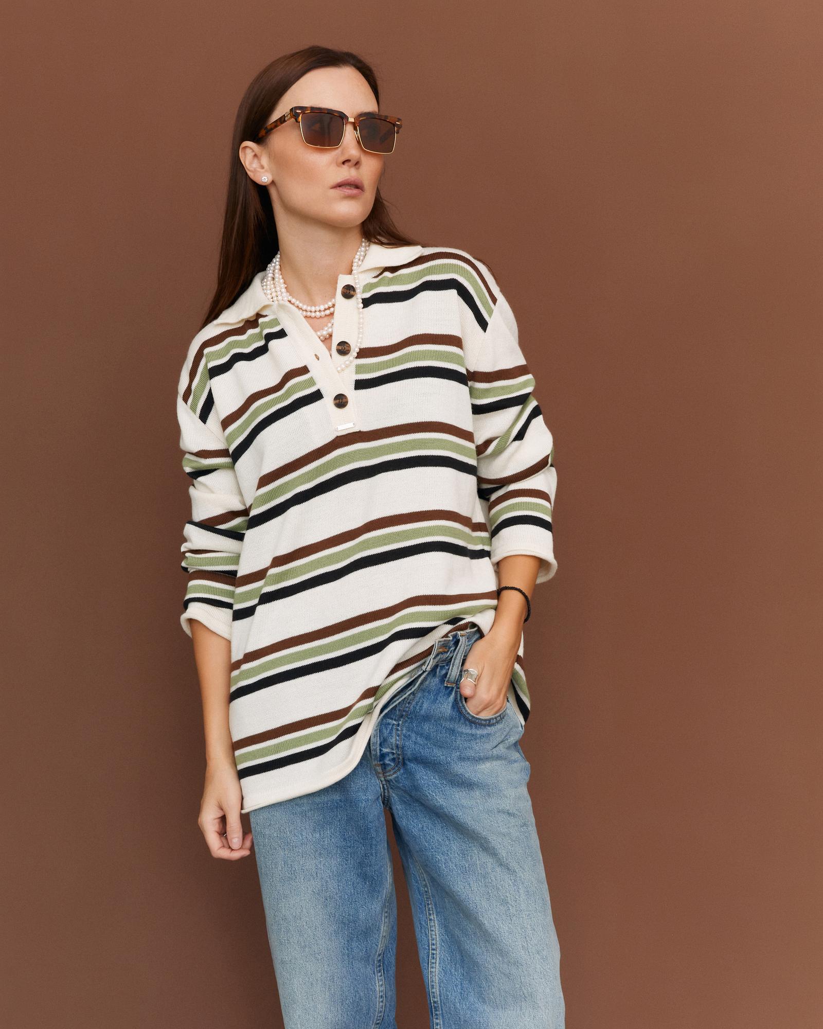 Свитер поло с длинным рукавом